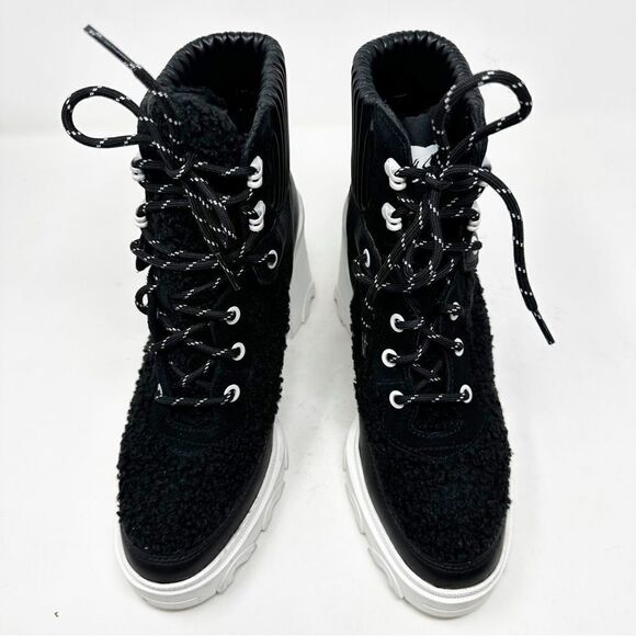 Sorel Brex Black Leather Winter Heeled Lug Sole Boots Size 9.5 Lace up - Picture 3 of 8